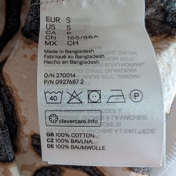 H&M Ruffle Leopard Print Blouse High Collar Oversized Crop Size Small - Picture 12 of 15